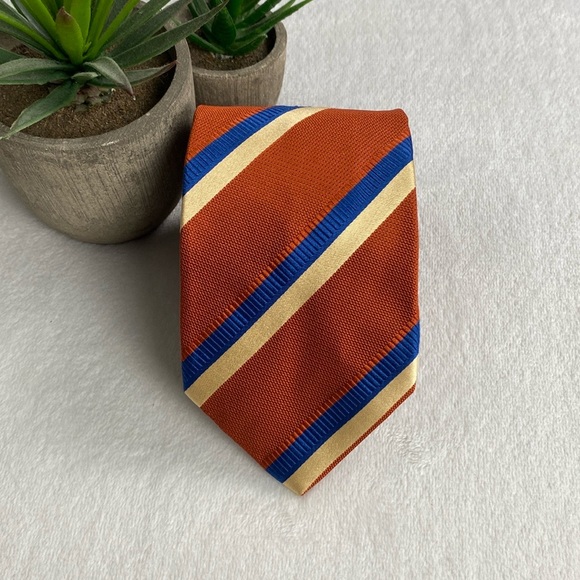 Brioni Other - Brioni Diagonal Striped Silk Neck Tie (Orange/Blue/Ivory)